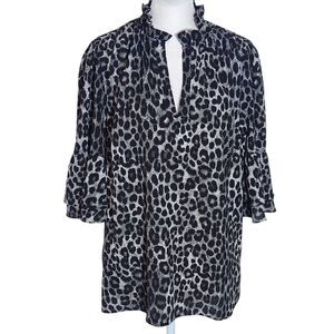 Michael Kors Black and Gray Leopard Print Top Size Large Leopard Blouse
